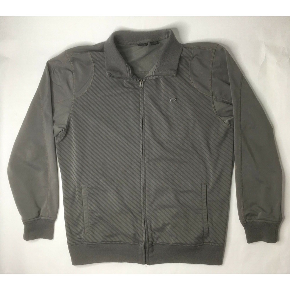 Oakley Mens Large Full Zip Long Sleeve Gray Striped Track Jacket U